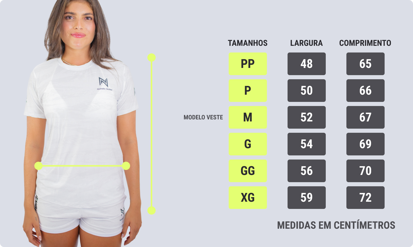 Tabela de Medida Camiseta Manga Curta Feminina