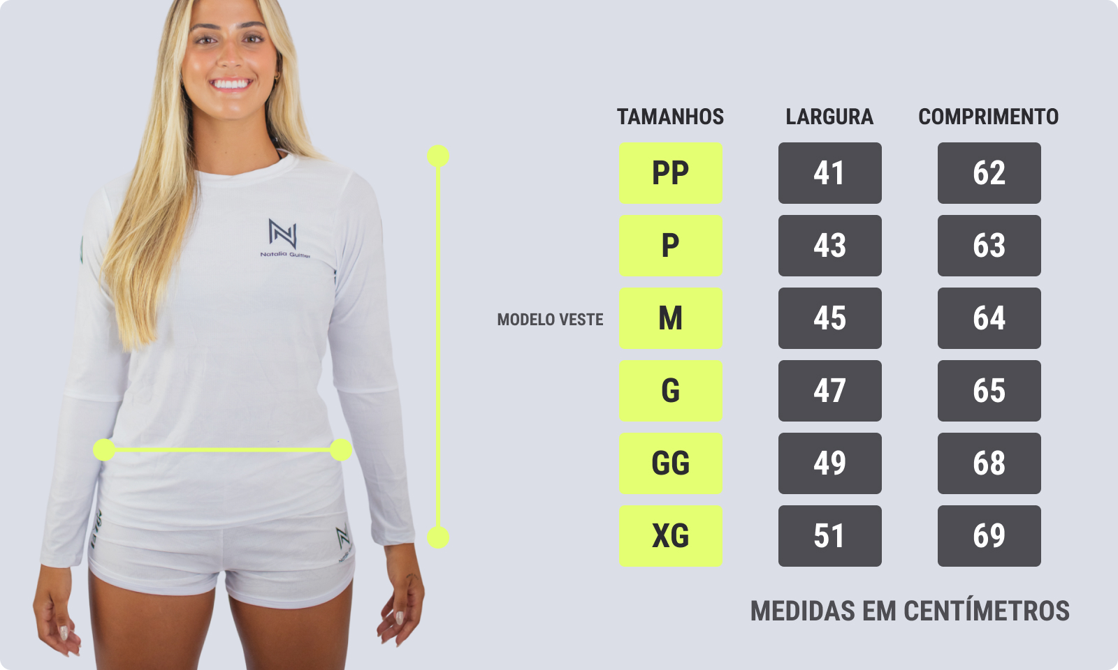 Tabela de Medida Camiseta Manga Longa Feminina